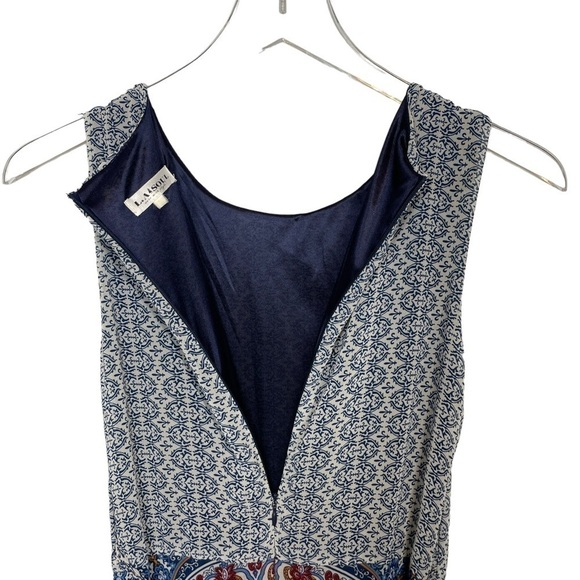 LA Soul Sleeveless Print Lined Dress w/Pockets Waist Tie Blue/Ivory/Red Size S - Picture 8 of 15
